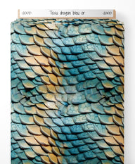 Tissu - dragon bleu or