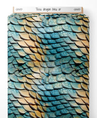 Tissu - dragon bleu or