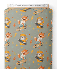 Tissu - Renards et ratons laveurs skateurs