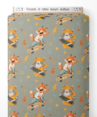 Tissu - Renards et ratons laveurs skateurs