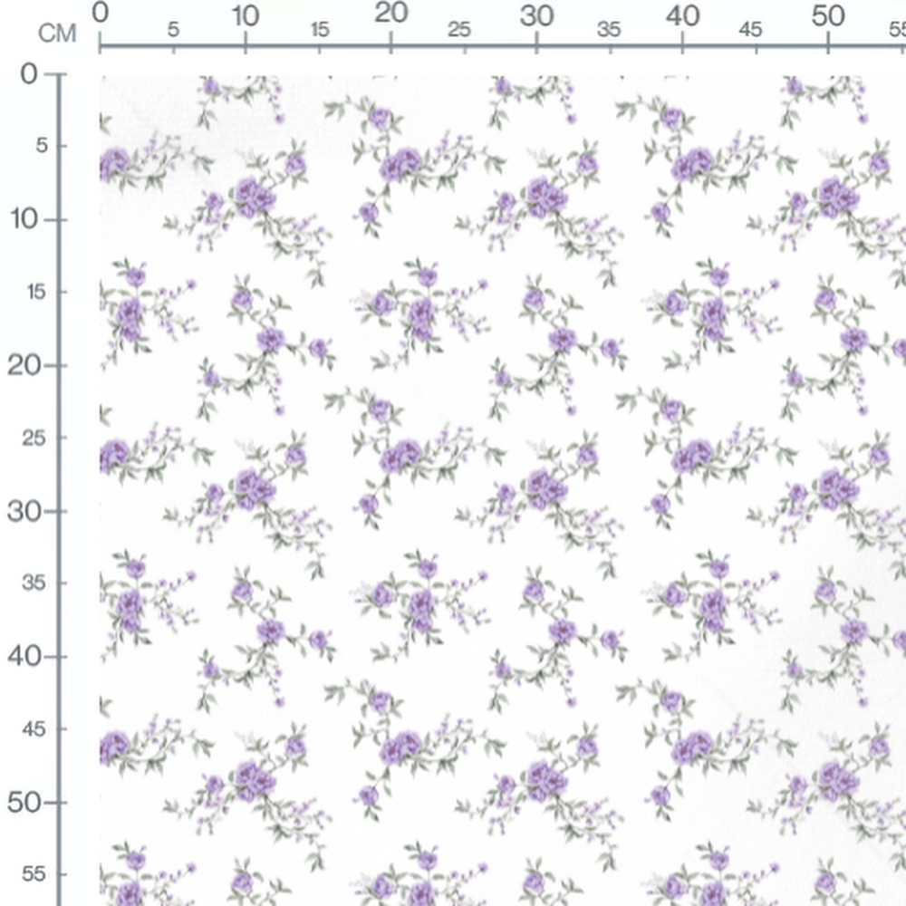Tissu - Roses violettes sur fond blanc