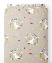 Tissu - Lapins et fleurs sur fond beige 2