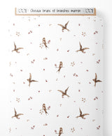 Tissu - Oiseaux bruns et branches marron