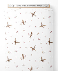 Tissu - Oiseaux bruns et branches marron