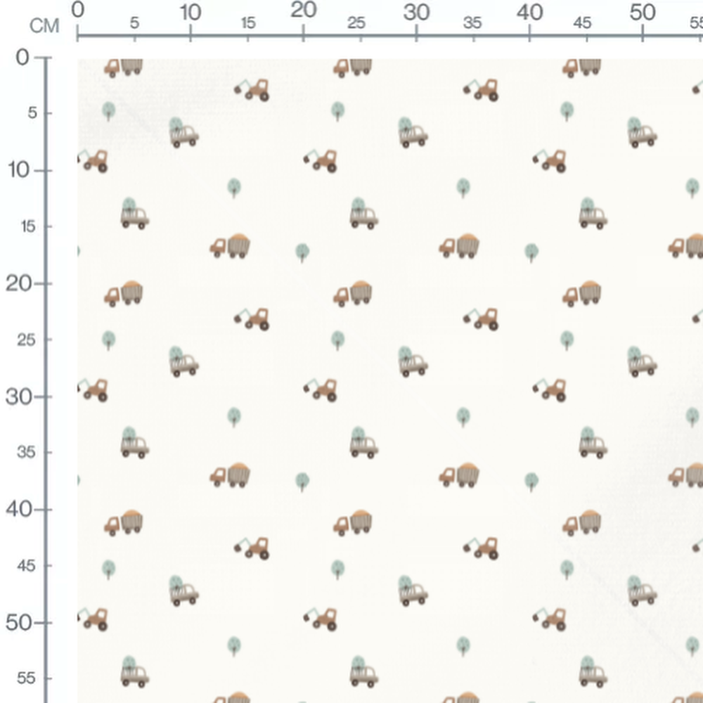 Tissu - Camions et arbres dessinés
