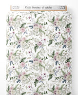 Tissu - Roses blanches et violettes
