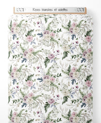 Tissu - Roses blanches et violettes