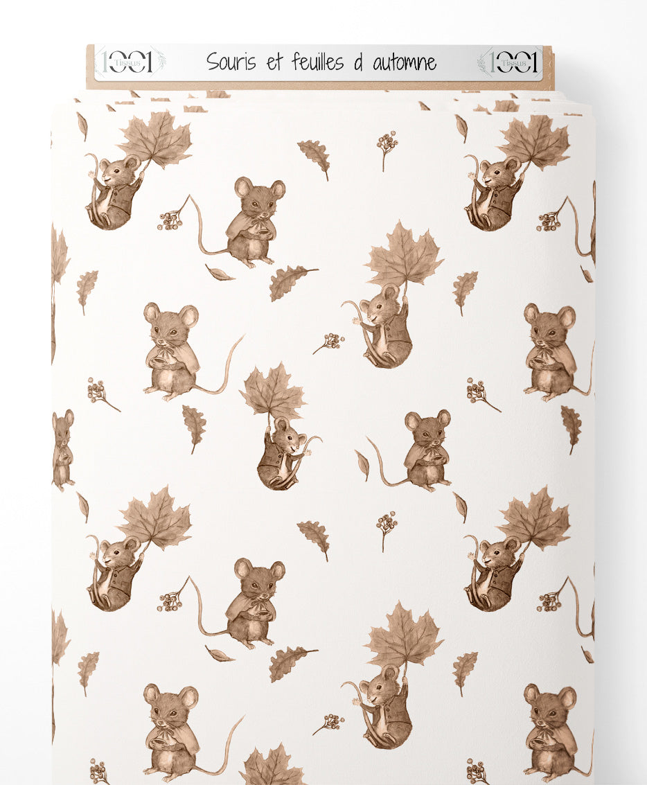 Tissu - Souris et feuilles d'automne