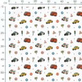 Tissu - Véhicules et panneaux sur blanc