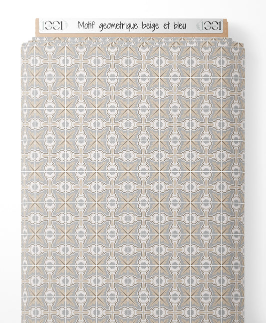 Tissu - Motif géométrique beige et bleu