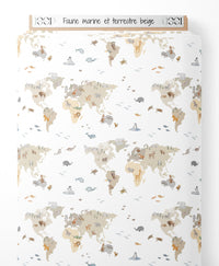 Tissu - Faune marine et terrestre beige