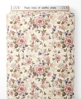 Tissu - Fleurs roses et violettes crème