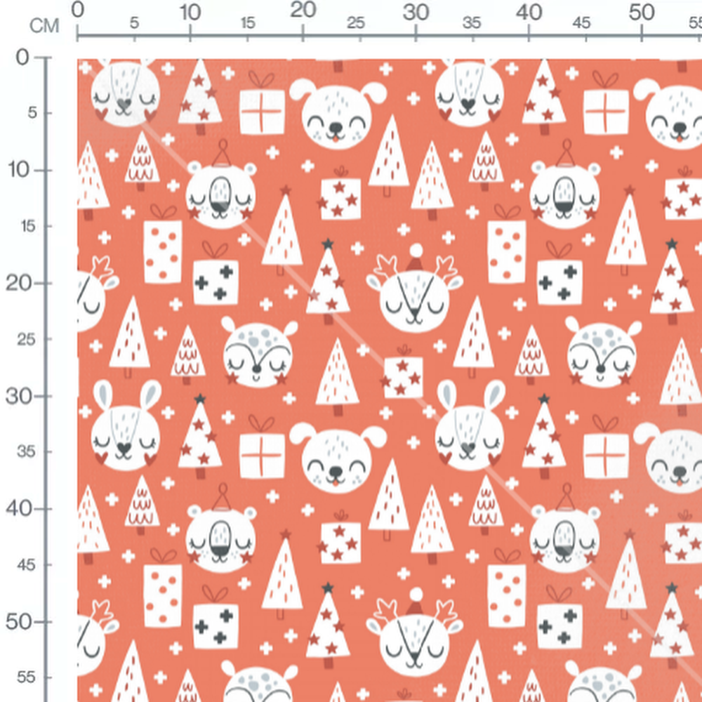 Tissu - Animaux et sapins joyeux