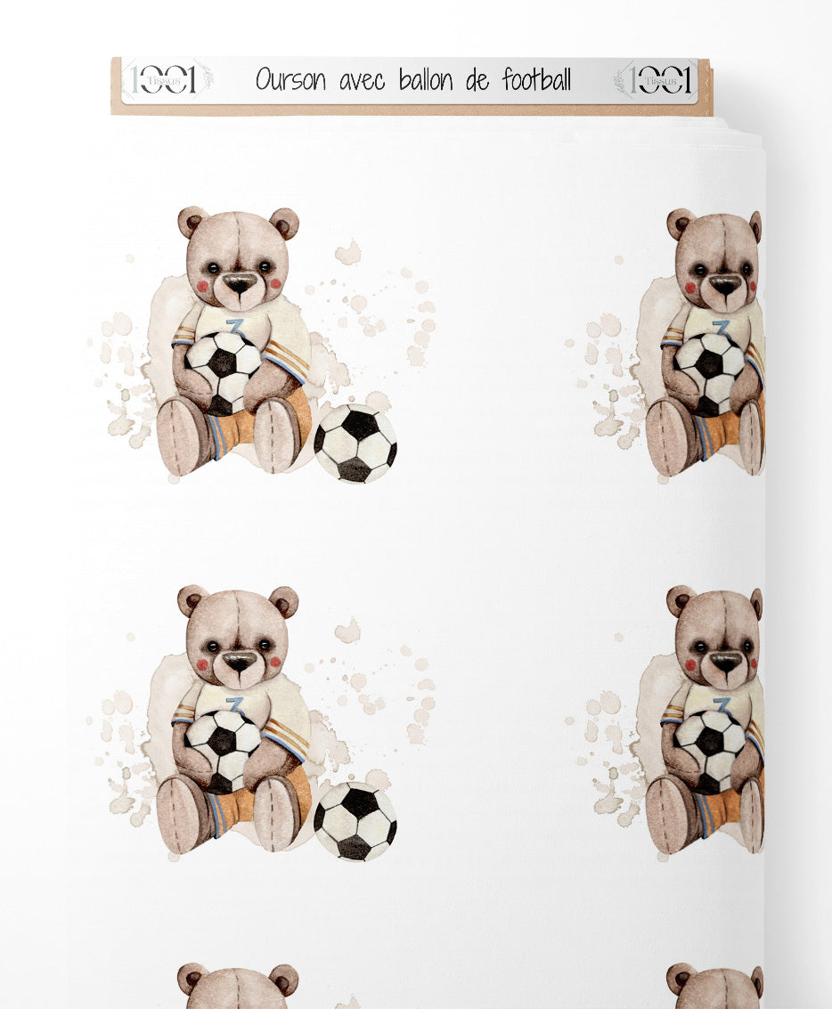 Tissu - Ourson avec ballon de football