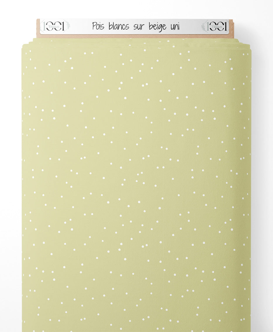 Tissu - Pois blancs sur beige uni