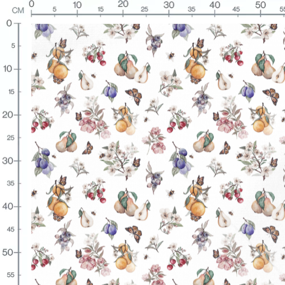 Tissu - Fruits et papillons blanc
