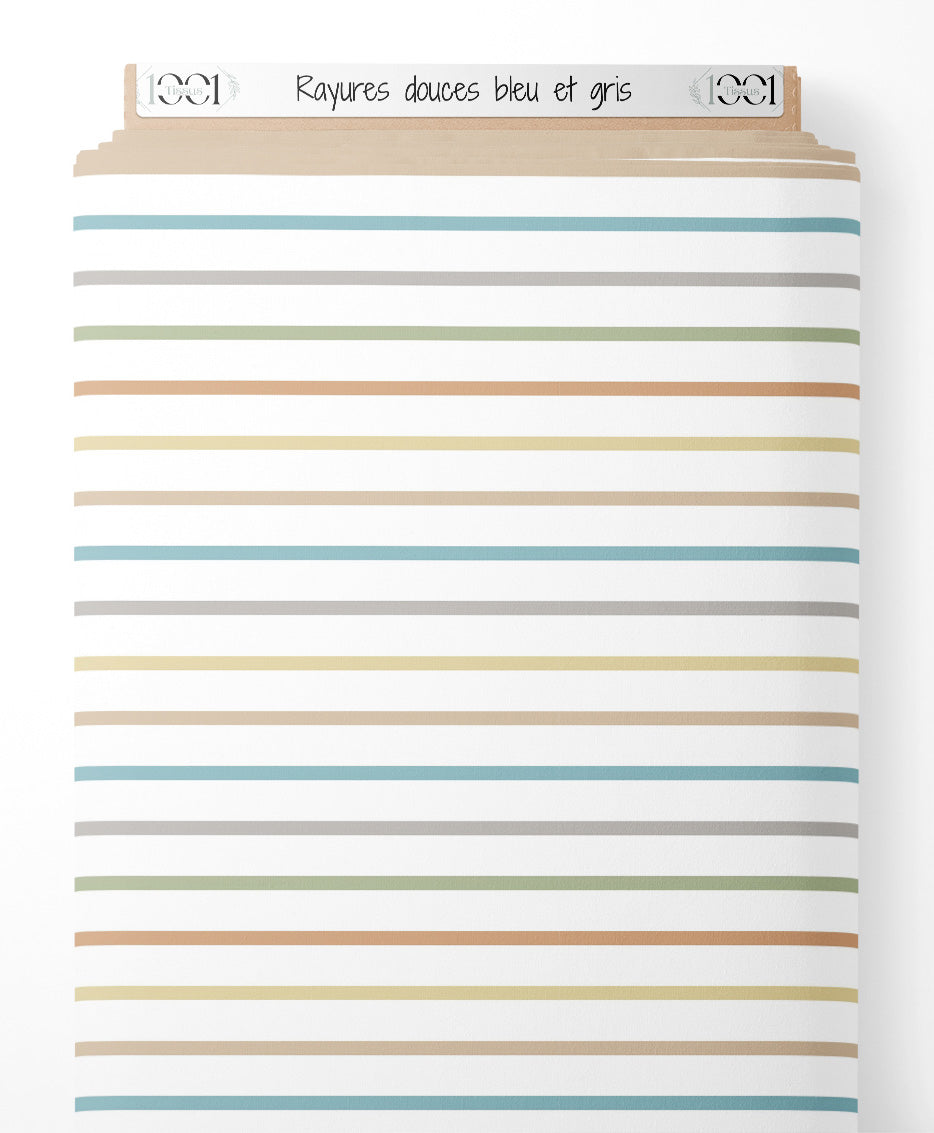 Tissu - Rayures douces bleu et gris