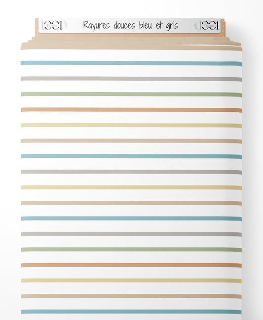 Tissu - Rayures douces bleu et gris