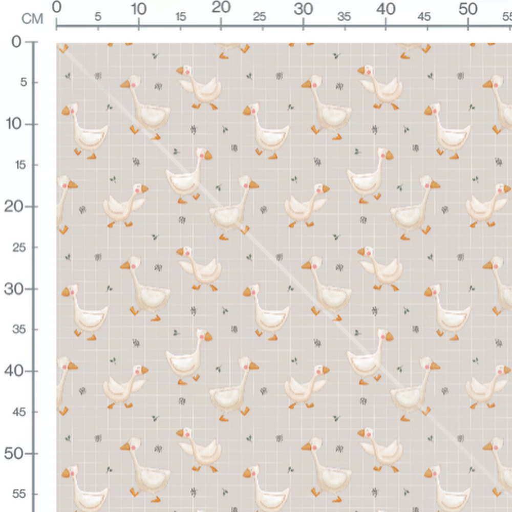 Tissu - Oies blanches sur fond gris