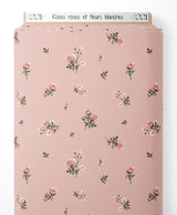 Tissu - Roses roses et fleurs blanches