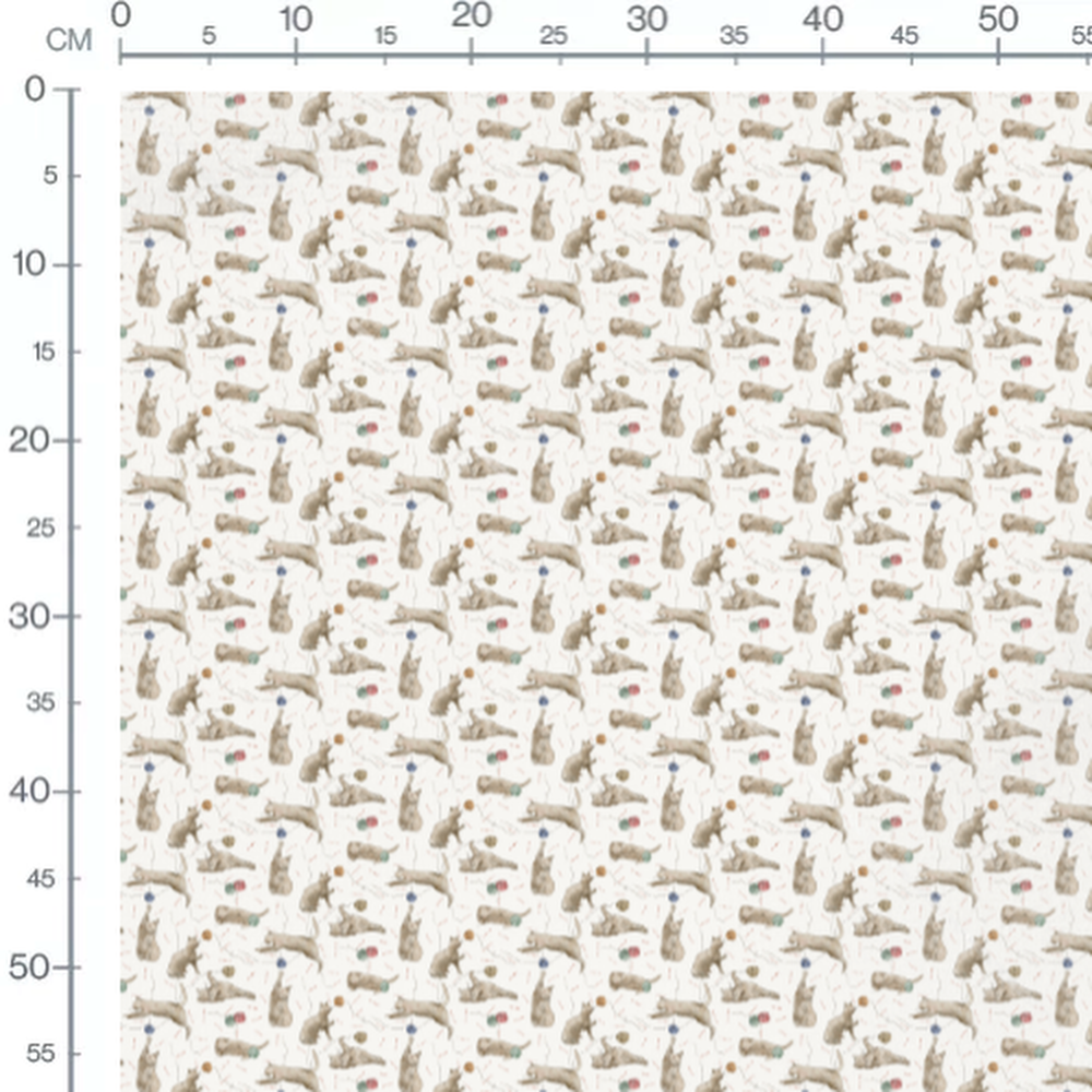 Tissu - Chats jouant avec pelotes