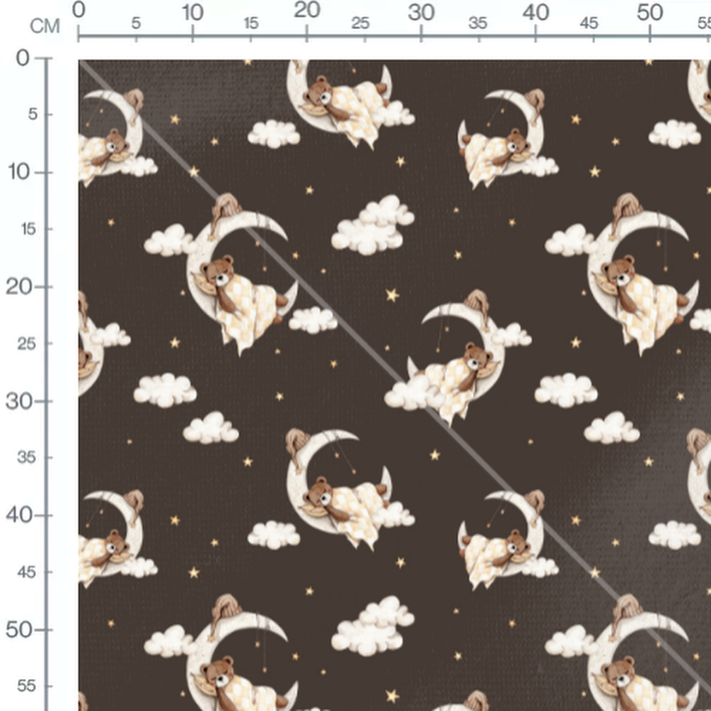 Tissu - Oursons sur lunes brunes