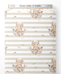 Tissu - Oursons marins et mouettes
