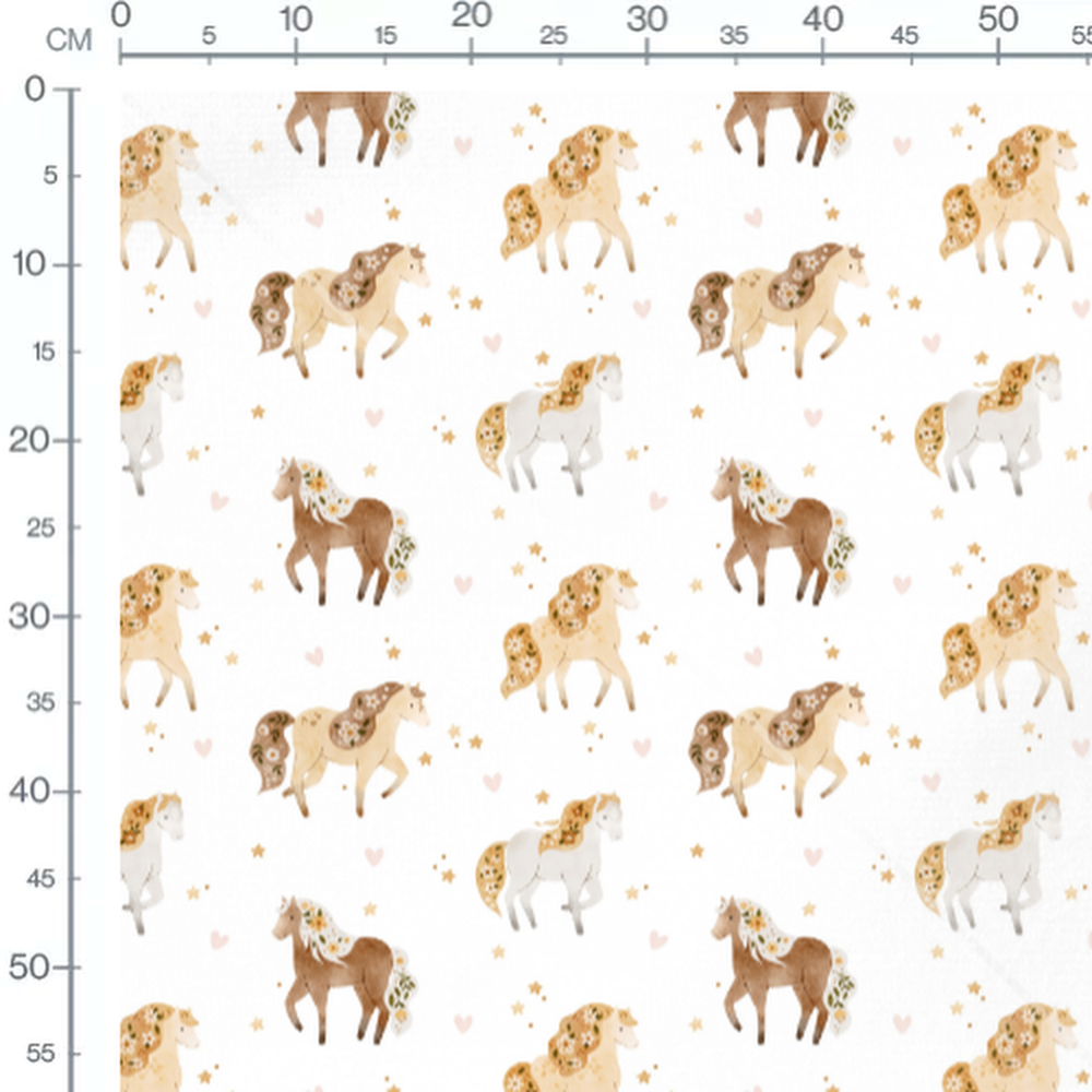 Tissu - Chevaux et étoiles dorées