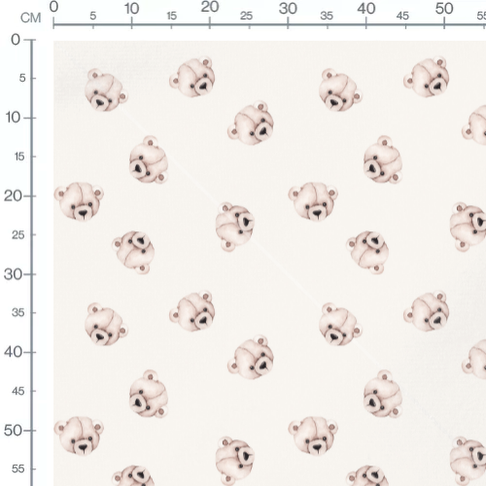 Tissu - Oursons beiges pastel sur blanc