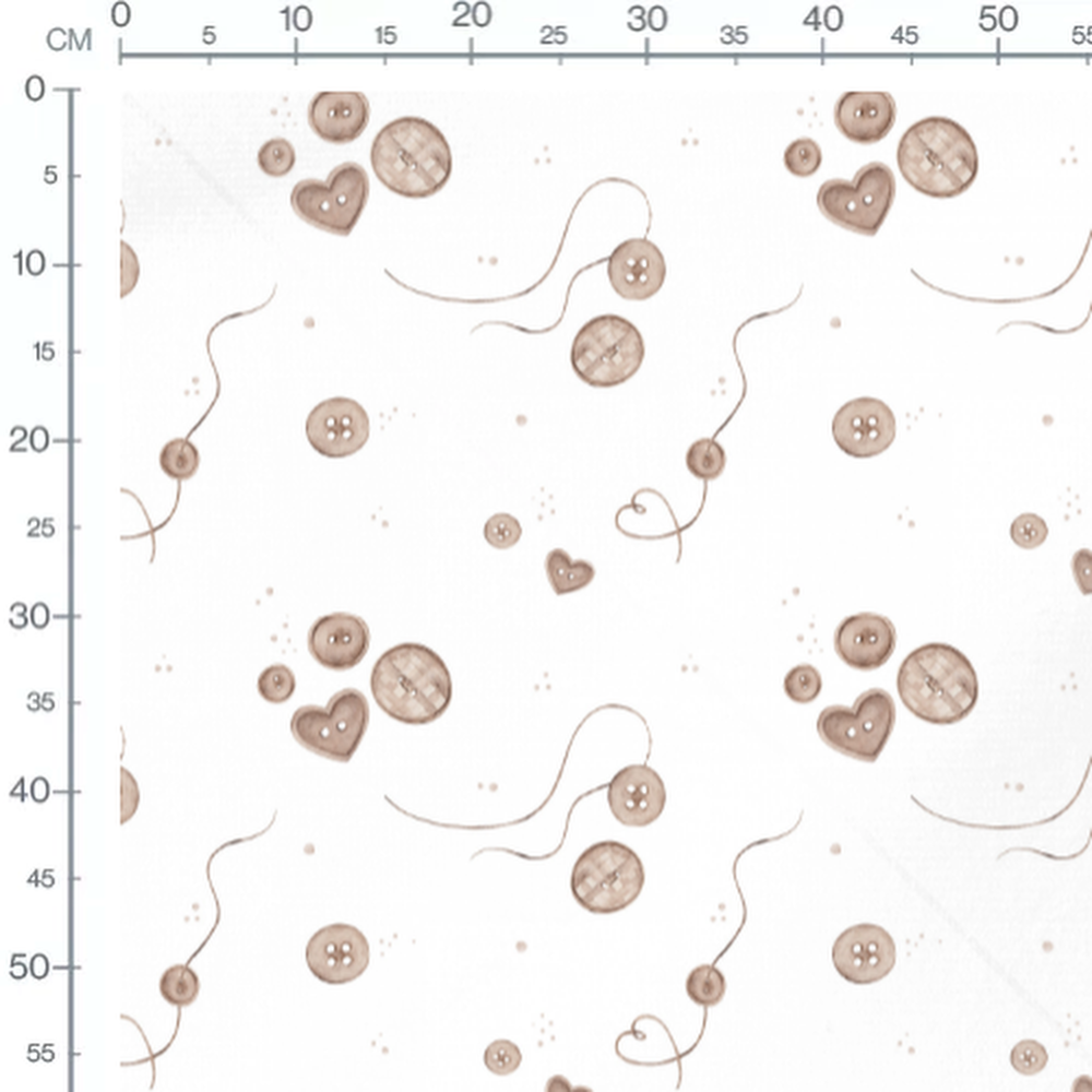 Tissu - Cœurs et boutons marron