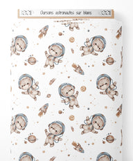 Tissu - Oursons astronautes sur blanc