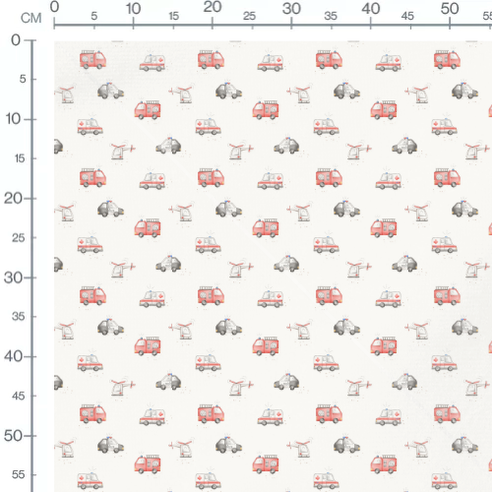 Tissu - Véhicules d'urgence gris et rouge