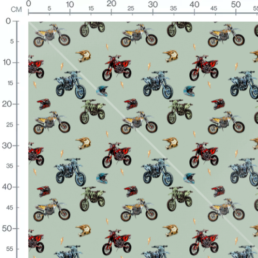 Tissu - Motos vives sur fond vert