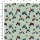 Tissu - Motos vives sur fond vert