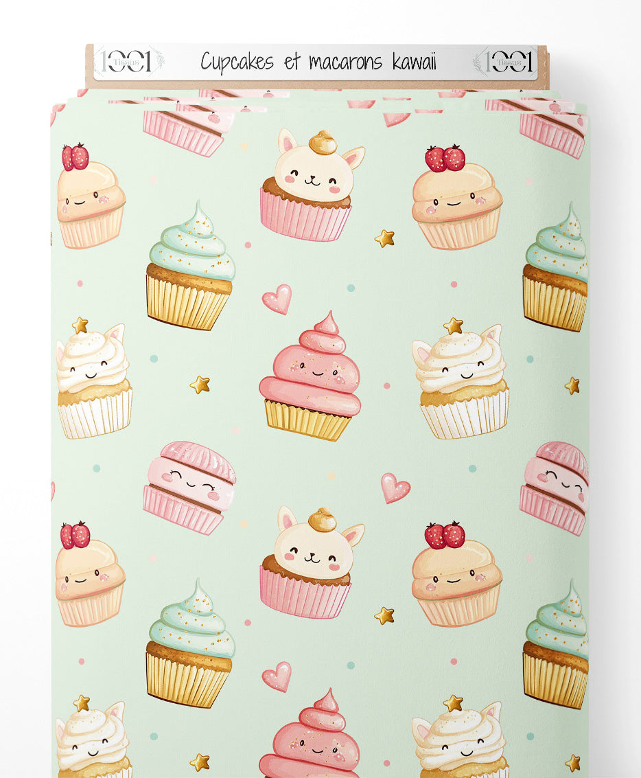 Tissu - Cupcakes et macarons kawaii