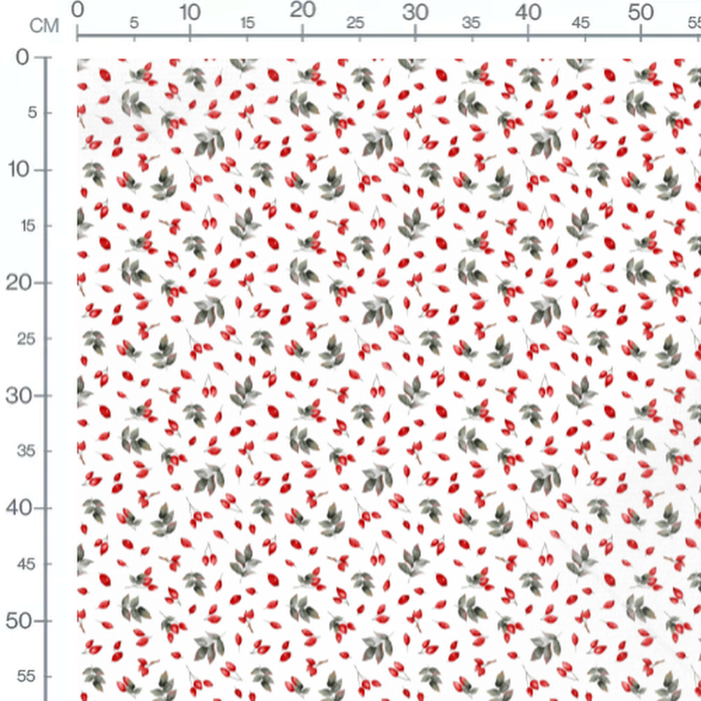 Tissu - Baies rouges et feuilles variées