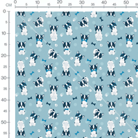 Tissu - Chiens et empreintes bleus