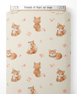 Tissu - Renards et fleurs sur beige