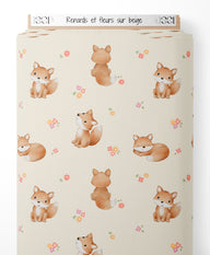 Tissu - Renards et fleurs sur beige