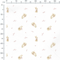 Tissu - Lapins beiges et rubans roses