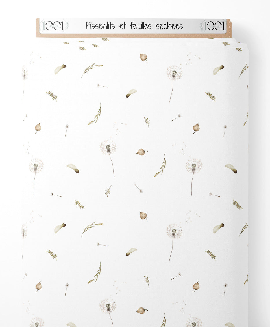 Tissu - Pissenlits et feuilles séchées
