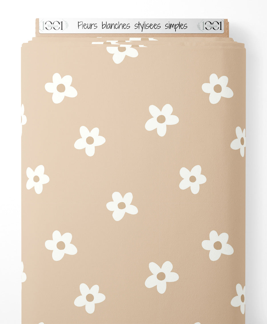 Tissu - Fleurs blanches stylisées simples
