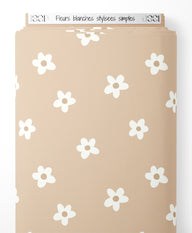Tissu - Fleurs blanches stylisées simples