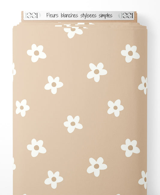 Tissu - Fleurs blanches stylisées simples