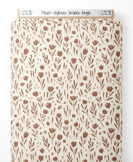 Tissu - Fleurs stylisées brunes beige