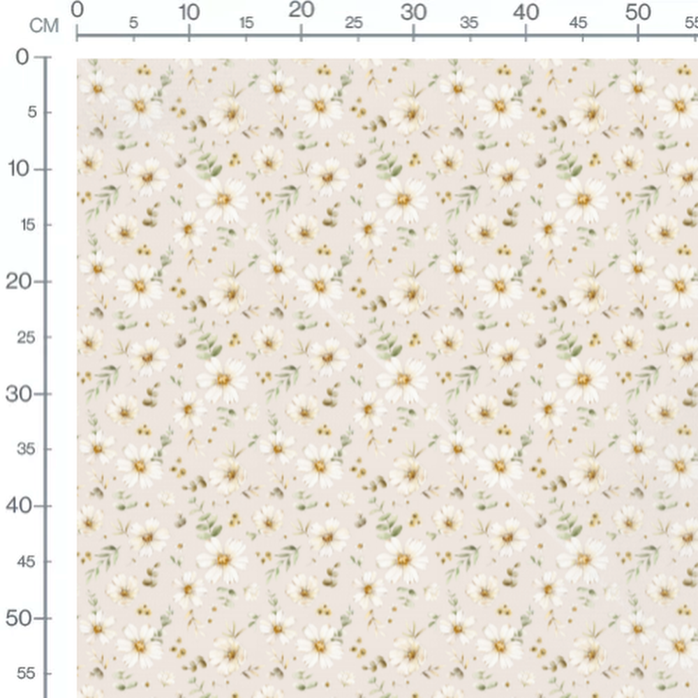 Tissu - Fleurs blanches sur fond beige 2