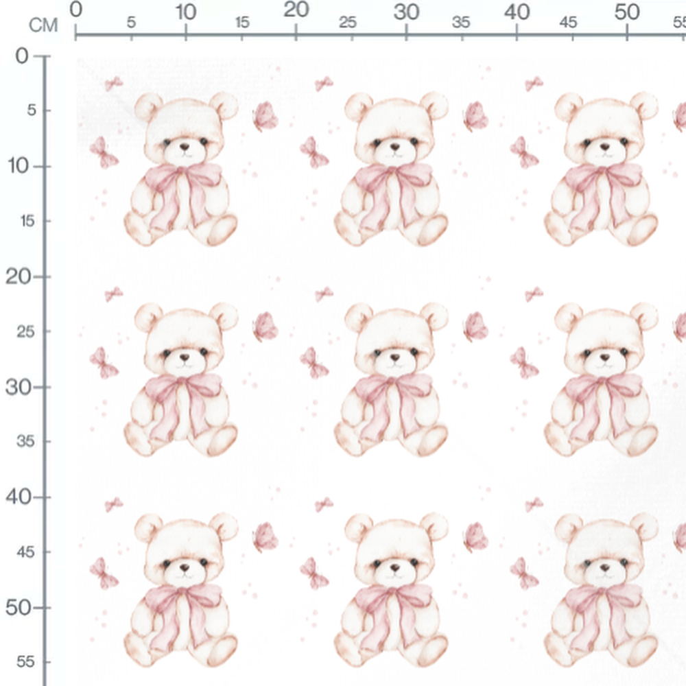 Tissu - Oursons roses et fleurs noires