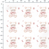 Tissu - Oursons roses et fleurs noires