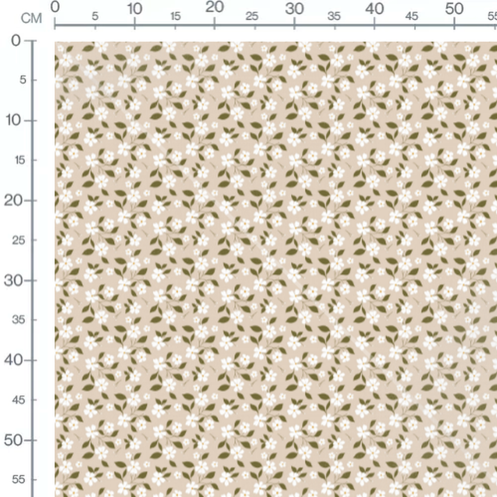 Tissu - Fleurs blanches et feuillage 4