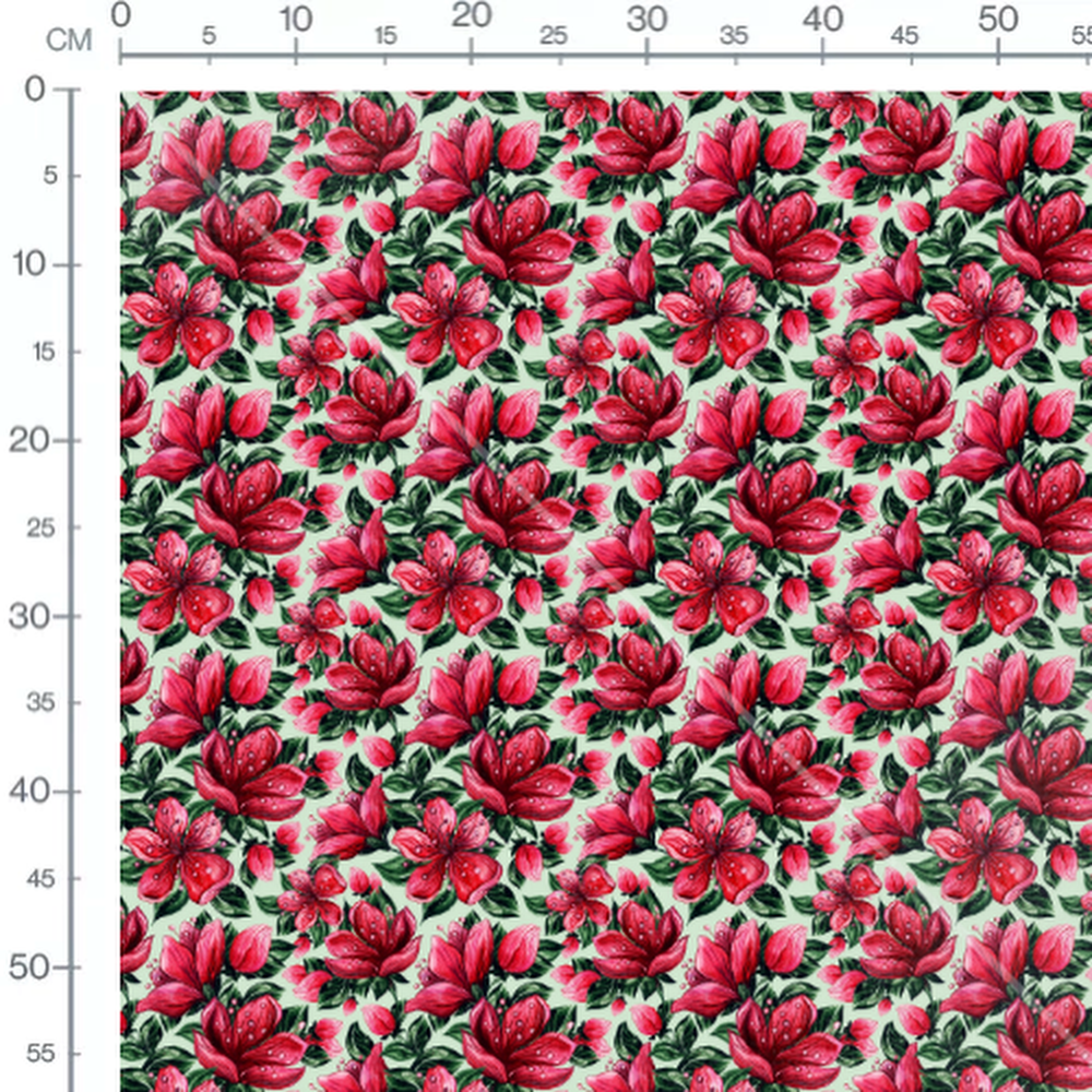 Tissu - Fleurs roses et rouges claires